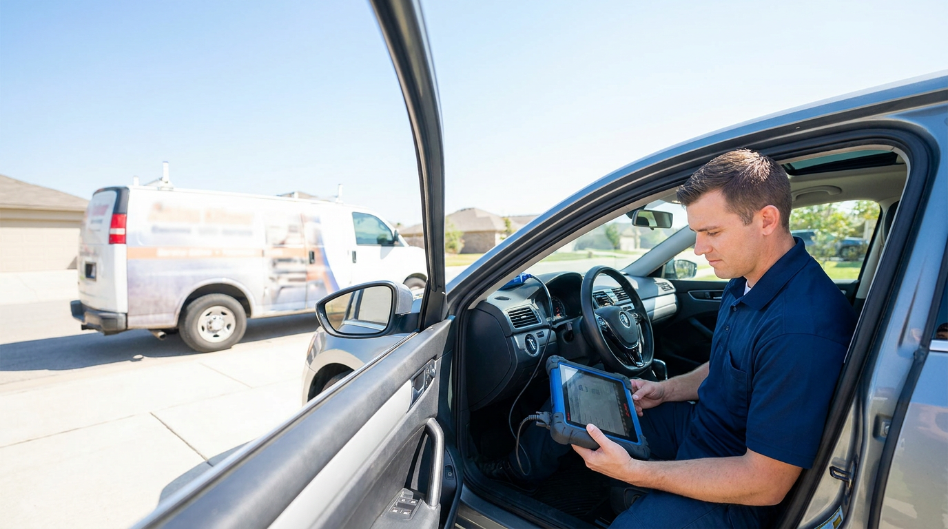 Technician programming a key from the driver's seat